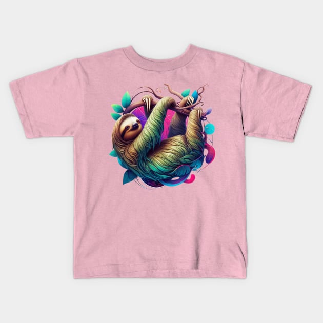 A colorful sloth Kids T-Shirt by The Artful Barker